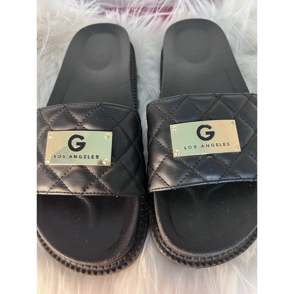 Black Quilted GBG Los Angeles Platform Slides Sandals Sz 7M Summer Vacation - Picture 2 of 7